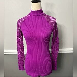 Bongo Women's Purple Lace Sleeve Top